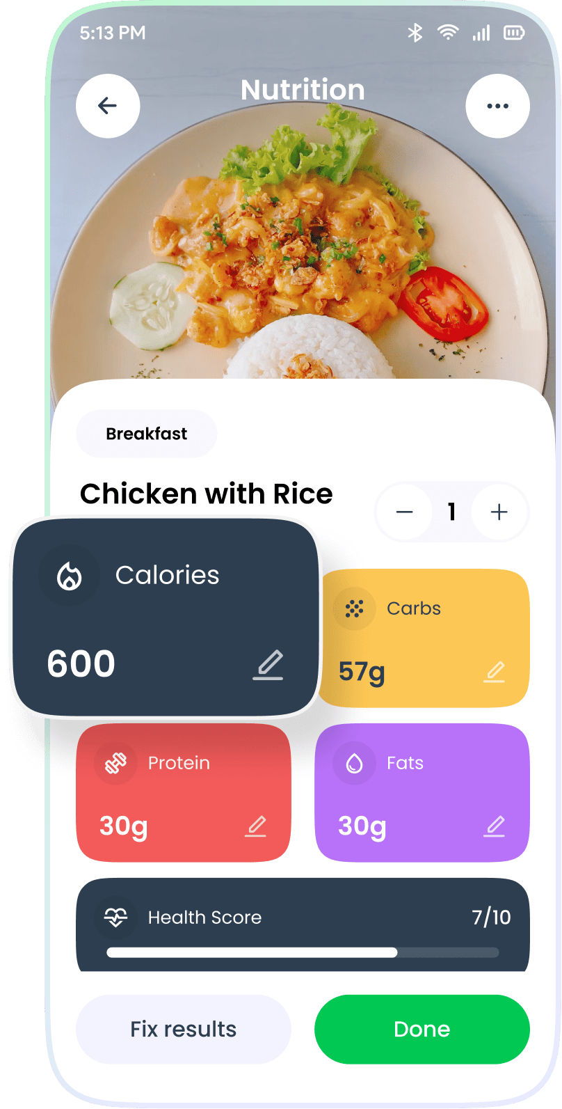 Macro tracker and nutrition tracker showing detailed nutrition facts and macro tracking